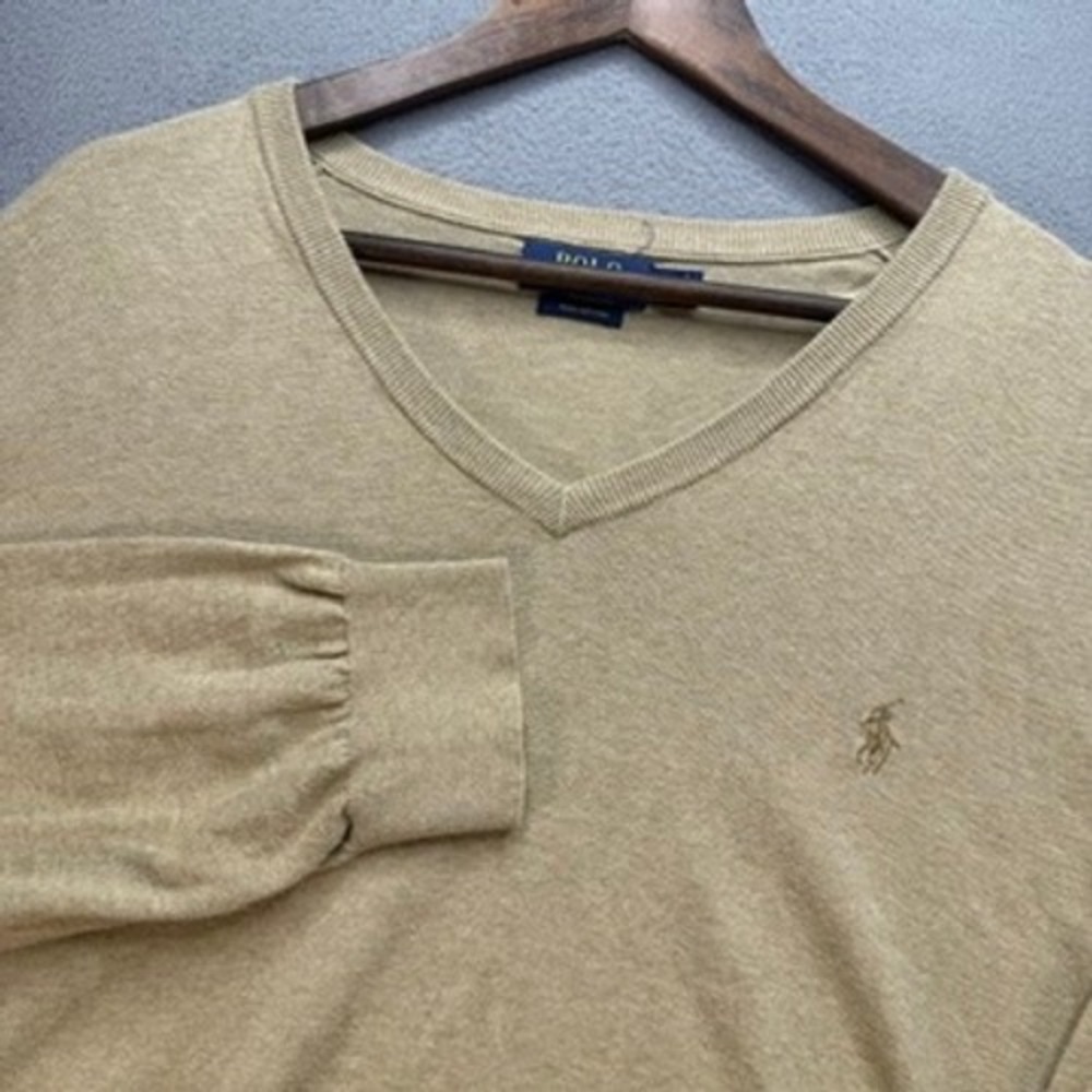 Polo Ralph Lauren Sweater V-Neck Pima Cotton XXL Beige Pony Logo Preppy Casual